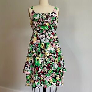 Anthropologie | 100% Silk Tiered Multi Floral Dress | Sz 2